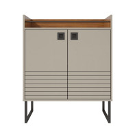 Manhattan Comfort 491901 Loft 31.49 Modern Buffet Stand with Safety Display Shelf and Steel Legs in Off White and Wood